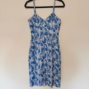 HD in Paris Blue and White Leaf Print Midi Dress